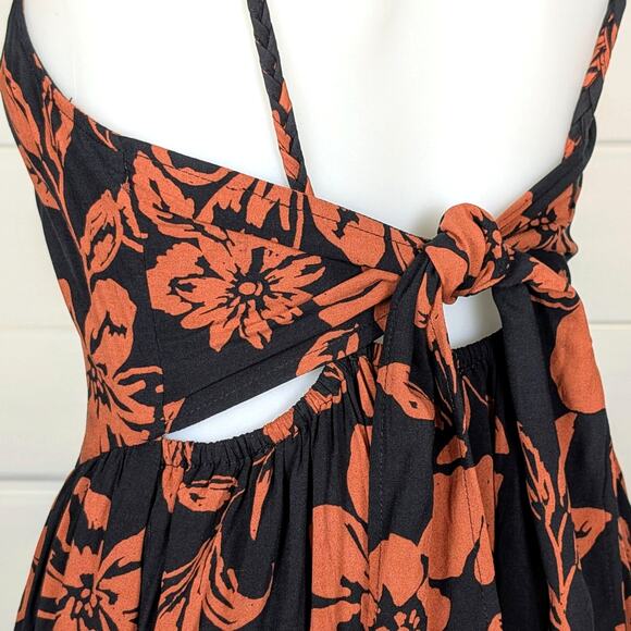 Free People The Perfect Sundress Small Floral Button Front Midi Boho Brown Black - Picture 3 of 14